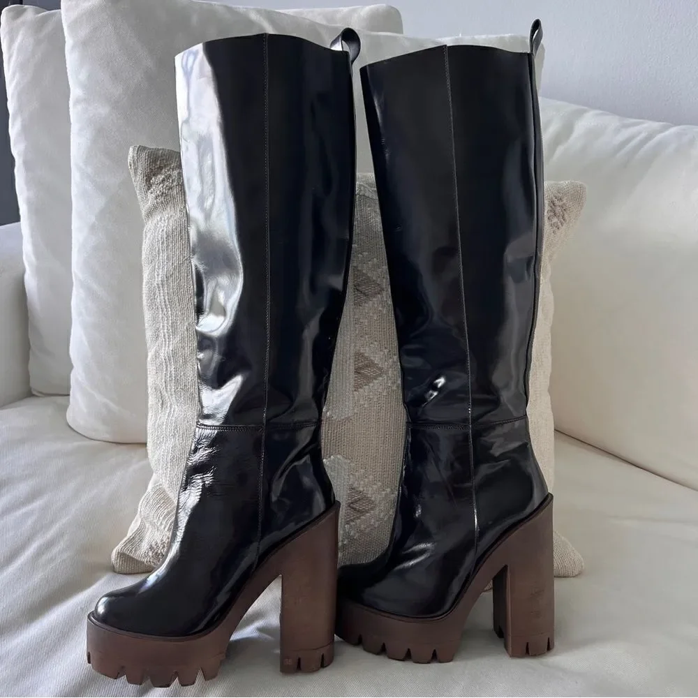 STIÚ Cindy Knee-High Platform Boot Brown Color Size 36.